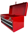 Rugged Two Drawer Toolbox Chest With Ball Bearing Slides, EVA Foam Mats, Locking Double Latch System, 20 Inch Red Portable Organizer For Tools