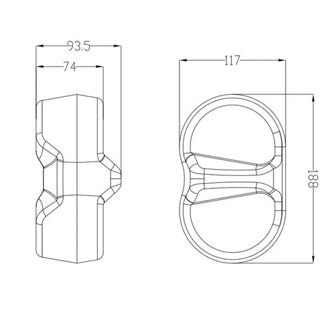 Technical drawing of a portable diving mask storage case for scuba glasses, showing dimensions and structural design details.