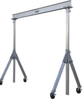 Heavy Duty Welded Aluminum Adjustable Height Gantry Crane With Greased Up Glass Filled Nylon Swivel Casters, 8 ft wide, 12 ft tall.