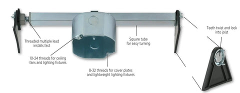 Saf-T-Brace 3 Teeth Twist And Lock Heavy-Duty Install Bracket For Fans And Fixtures with dual-mount electrical box