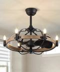17.8 Inch Caged Industrial Ceiling Fan With Remote Control And Light Kit Dope Black Enclosed Fixture installed in room
