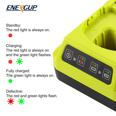 18V Ryobi Replacement Charger with LED status lights for P100 P102 P103 P105 P107 P108 P117 P118 And 18V MAX One Plus Batteries