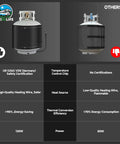 Comparison between EZIRV Life Propane Tank Heater Blanket and competitor for 5 to 40 lb tanks showing certifications and energy efficiency.