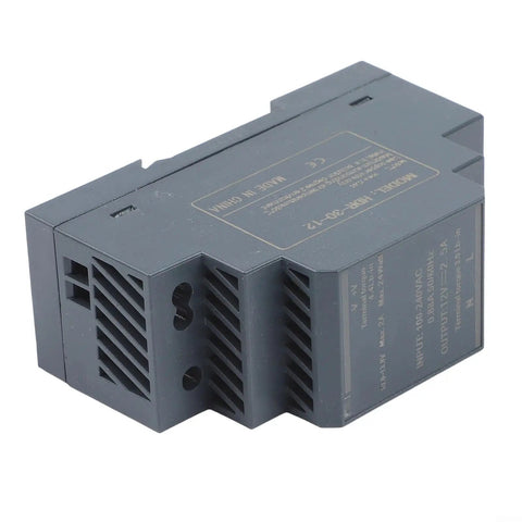 Rail Mounted Switching Power Supply Delivering Knockout DC Stability With A Beefy Smart IC Chip And Copper Transformer, side view.