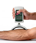 Straight Up Digital Push Pull Force Gauge With A Smooth Handheld Dynamometer Design Built Like A Tank For Sports Rehab And Muscle Gains Hella Precise Newtons Pounds And Ounces Conversion Plus Fast Peak Hold measuring force on an arm.