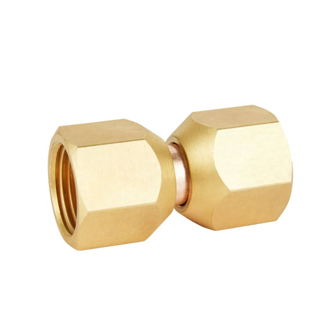 Two Piece Female Flare Swivel Brass Adapter For 3 8 Inch Flare Fittings Solid Brass Construction Built To Last Corrosion Resistant Not For Potable Water Fuel Oil Air Propane LP Natural Gas Temperature Range Minus 65 To 250 Degrees Fahrenheit, close-up