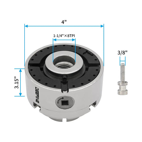 4 Inch Nickel Plated Wood Lathe Chuck Set For One And One Quarter Inch 8 TPI Threads Includes Round And Large Round Jaws CNC Machined Parts Rust Resistant Nickel Finish Durable Lathe Accessory For Turning Bowls Spindles And Pens