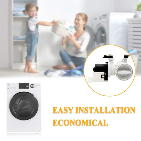 Washer Drain Pump Assembly For Front Load Machines - Exact Replacement For Duet 2000 3000 4000 Series And He2t Plus, Includes image of pump and washing machine with family