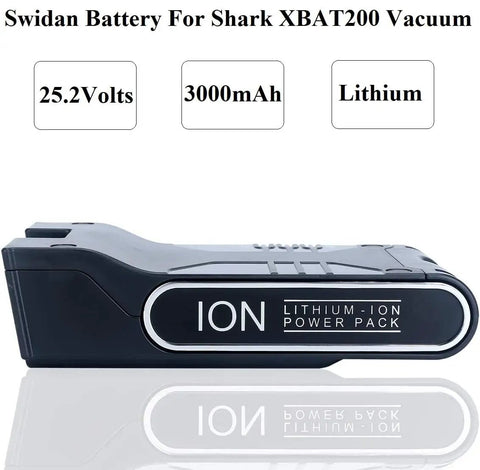 Swidan lithium-ion battery for Shark XBAT200 vacuum, labeled 25.2 volts and 3000mAh.