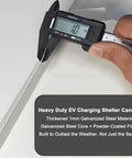 Beefy EV Charger Cover For Outdoor Wall Mount With Magnetic Flip Top showing measurement of 1mm thick galvanized steel material.