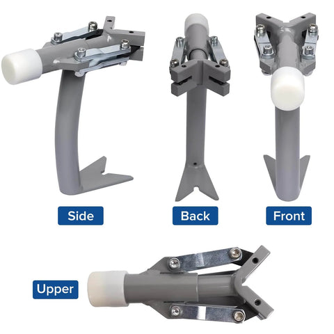 Corner Bead Tool For Drywall Installation Iron Corner Clincher Fixture And Crimper With Angle Clamp shown from four angles.