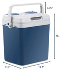 Portable Electric Cooler And Warmer With Rugged Carry Handle, Thermoelectric Camp Fridge measures 25L, 16.6" height.
