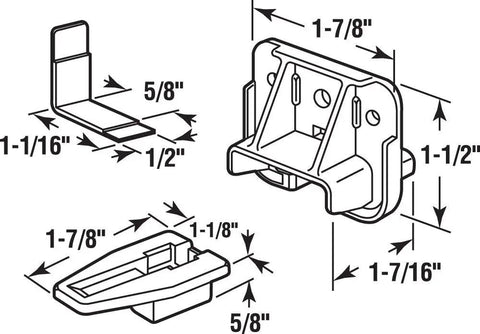 Diagram of Drawer Track Guides and Glides Replacement Kit for Dressers, Hutches, and Nightstands with dimensions shown.