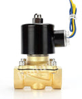 Brass Electric Solenoid Valve One Half Inch 220V AC Normally Closed For Water Oil Gas Air, side view with copper coil.