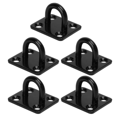 Heavy Duty Stainless Steel Pad Eye Plate Wall Mount Hook Kit with 3mm thick brushed surface, set of 5 in black finish