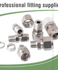 Two stainless steel 304 compression fittings for 1/4 in OD tubing to 1/4 in NPT male threads.