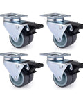 Pack Of 4 2-Inch Flat Double-Row Swivel Casters With Brakes Rubber Silent Wheels for Furniture and Light Industrial Carts Heavy-Duty Wear-Resistant Wheel Set