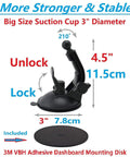 Heavy Duty Car Phone Mount With Grip Tight 3 Inch Sticky Gel Suction Cup showing suction cup and dashboard disk mount.