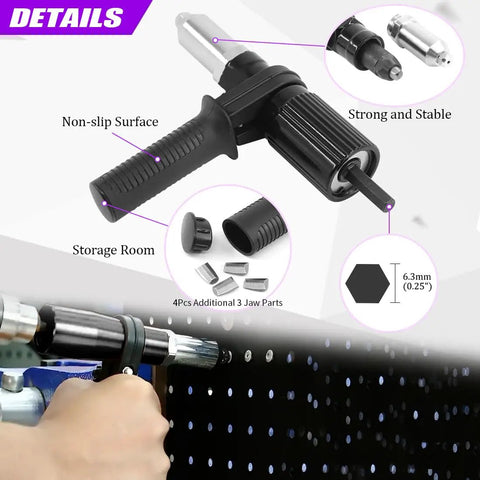 211Pcs Black Alloy Steel Electric Rivet Gun Adapter Kit with rivet heads and handle shown in detail; used for fastening