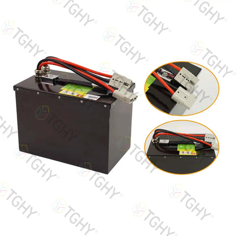 Heavy Duty 24 Volt 60AH Electric Pallet Jack Battery With Smart Bms Guard For Forklift Trucks, black with red and black cables.