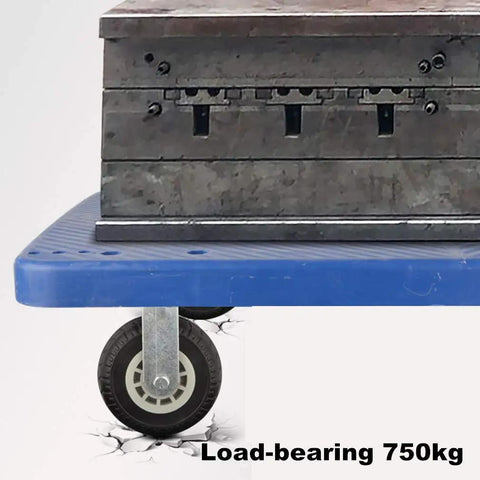Heavy Duty Swivel Rubber Caster Wheels Double Lock Brake Alloy Bracket Silent Roll 750 KG Load Capacity under heavy load on flatbed cart.