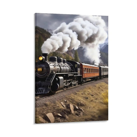Dope Steam Locomotive Train Canvas Print Wall Art For Bedroom And Living Room Modern Boho Artwork Fade-Resistant Canvas Rich Colors For Vibrant Home Decor 08x12 Inch (20x30 cm) Premium Quality