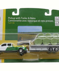 1/64 Scale Farm Toy Pickup With Trailer And Bale Load Rig in packaging, die-cast metal build, realistic dealer graphics