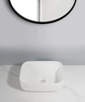 USZWBY Vessel Sinks Household Small Size Square Rounded White Countertop Ceramic Basin Bathroom Kitchen Sink with mirror