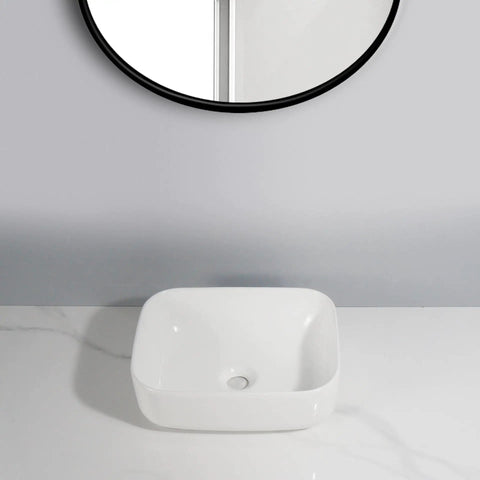 USZWBY Vessel Sinks Household Small Size Square Rounded White Countertop Ceramic Basin Bathroom Kitchen Sink with mirror