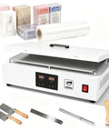 Desktop Cellophane Wrapping Machine With Large HeatingPlate For Tea Box Packaging Manual Heat Sealer with accessories and film roll.