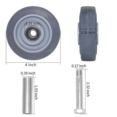4 inch heavy duty polyurethane wheel set with double ball bearings for flatbed trucks, rated for up to 265 lbs.