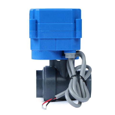 Half Inch UPVC Motorized Ball Valve With Full Port, 2 Wire Auto Return, 9-36V AC DC, Normally Closed, Lightweight Plastic Electrical Valve