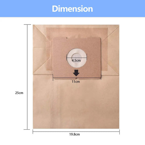 20 Pack Replacement Dust Bags For Zing Canister Vacs Compatible With 4122 shown with 25x19.8 cm dimensions and cardboard mount.