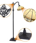 Tiffany Style Stained Glass Floor Lamp 62 Inch Tall with Adjustable Arched Shade Soft Warm Light Antique Cream Finish