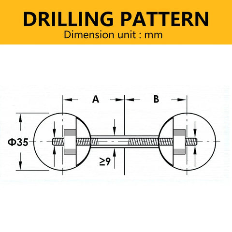 Heavy Duty Countertop Connectors Plug And Play Bed Rail Joiners 12 Pack drilling pattern diagram with dimensions.