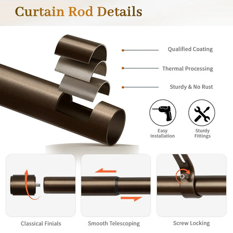 Beefy Bronze Curtain Rod 1 Inch Adjustable Drapery Rod From 32 To 86 Inches With rust-resistant features and installation details