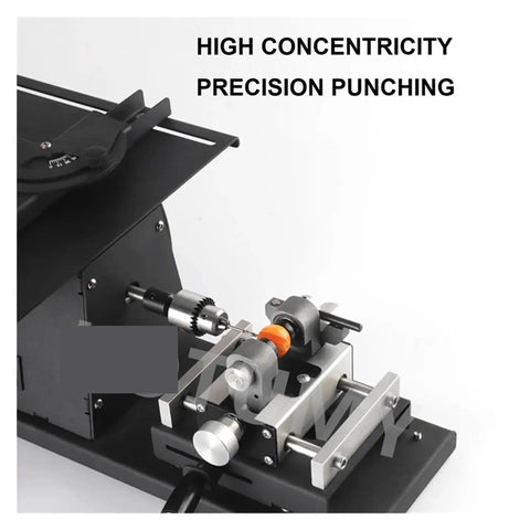 Close-up of Kickass Heavy Duty Bench Buffer Polisher Slick Multifunction Tabletop Polishing Jade Carving Drill Rig setup for precise punching.
