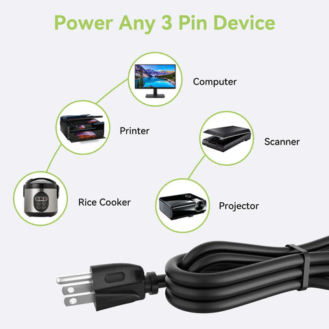 Diagram showing 6 Foot AC Power Cord For Korg Pro Arranger N364 Music Workstation compatible with various devices.