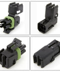 Dope 4-Pin 2x2 Weather-Pack Series Heavy Duty Electrical Connector Kit With Sealer Terminals And Housing For Quick Disconnect Splice Jobs In 14 To 16 Gauge Wire That Fits Perfectly On Your Ride, black sealed 4-pin connector housing with green gasket