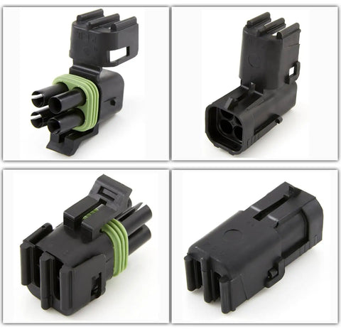 Dope 4-Pin 2x2 Weather-Pack Series Heavy Duty Electrical Connector Kit With Sealer Terminals And Housing For Quick Disconnect Splice Jobs In 14 To 16 Gauge Wire That Fits Perfectly On Your Ride, black sealed 4-pin connector housing with green gasket