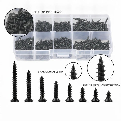 Self-Tapping Screw Set For Wood, Plastic And Thin Sheet Metal Repairs With Durable Storage Case in organized compartments