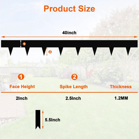 Diagram showing product size details of 4.5 Inch Galvanized Steel Landscape Edging Kit, with measurements and features.