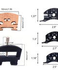 Pro Grade Violin Repair Tool Kit For Luthiers With Brass Sound Post Gauge, shown with templates and sizing measurements