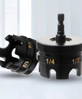 Heavy Duty Threaded Rod Nut Driver Mounts Directly To Power Drills And Impact Guns Effortlessly Chops Through Corroded Nuts Works Like A Champ Preserving Your Hands On Quarter Half And Three Eighths Inch Rods Solid Spinner Kit, showing nut spinner attachment with sizes.