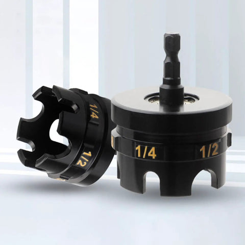 Heavy Duty Threaded Rod Nut Driver Mounts Directly To Power Drills And Impact Guns Effortlessly Chops Through Corroded Nuts Works Like A Champ Preserving Your Hands On Quarter Half And Three Eighths Inch Rods Solid Spinner Kit, showing nut spinner attachment with sizes.