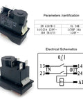 Heavy Duty 4 Pin Electromagnetic Switch 120V 16A Amps Plug And Play Start Stop Button Control shown with schematic diagrams.