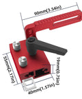 Universal 3.5 Inch Fence Flip Stop Block T Track Stop Block Featuring Dead On Calibrated Hairline Reader For Table Saw Miter And Drill Press No Sweat Alignment And Nailed Down Precision Woodworking Gear, red clamp with dimensions.