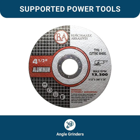 Four And A Half Inch Aluminum Oxide Cut Off Wheels Thin Type 1 For Angle Grinder With Seven Eighths Inch Arbor, front view