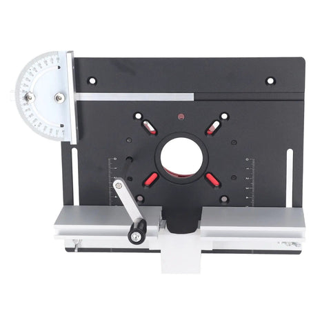 Heavy Duty Router Table Insert Plate With Slick Lift Base Kit And Built Tough Support Rod For No Hassle Woodworking Builds And Tight Chamfering Cuts Daily, top view showing adjustable features.
