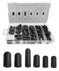 Boss 105 Piece Vacuum Cap Kit With Six Sizes From 5/32 To 3/8 Inch Rubber End Plugs in clear box for car hoses and manifold use